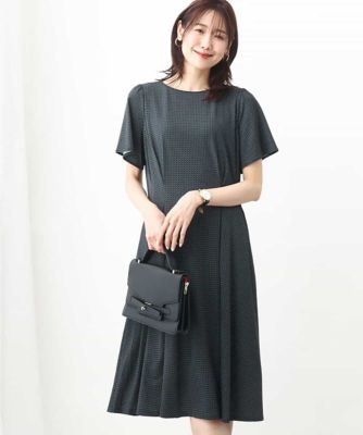 幾何柄ジャージー半袖ワンピース／イージーケア