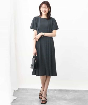 幾何柄ジャージー半袖ワンピース／イージーケア