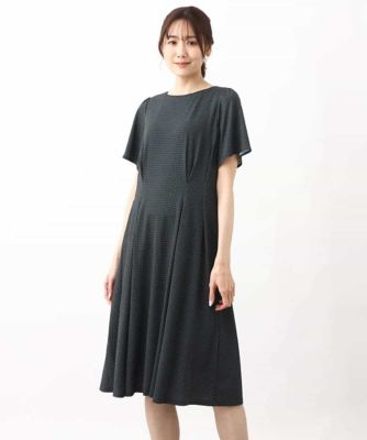 幾何柄ジャージー半袖ワンピース／イージーケア