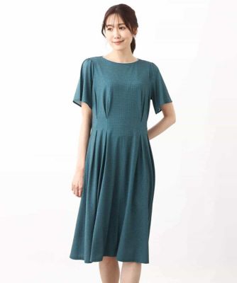 幾何柄ジャージー半袖ワンピース／イージーケア