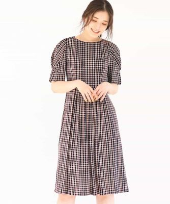 正規品販売 イージーケア 幾何学チェック柄ジャージーワンピース