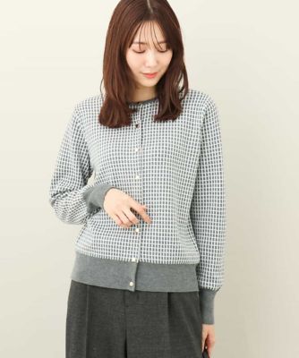 ＜MK MICHEL KLEIN (Women)＞格子チェックジャガードニットカーディガン／洗える