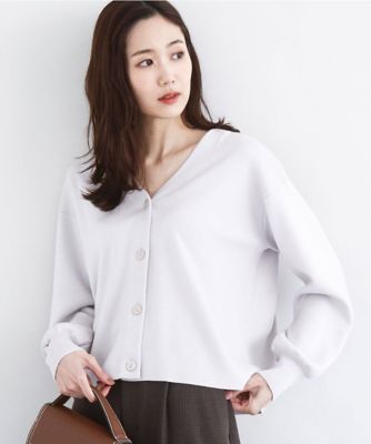 MK MICHEL KLEIN (Women)/エムケーミッシェルクラン スムース編みVネックニットカーディガン/洗える 91ライトグレー トップス【三越伊勢丹/公式】