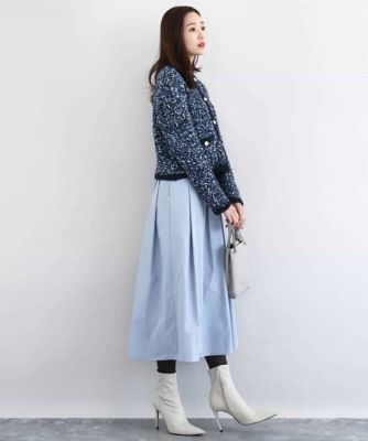 美品✨45R シェットランドニットツイードのジャケット　ヘリンボーン　ネイビー ツイードニットジャケット／洗える | MK MICHEL KLEIN (Women