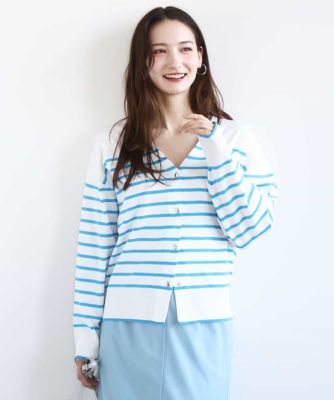 ＜MK MICHEL KLEIN (Women)＞ドットボタンＶネックカーディガン（無地・ボーダー）／洗える