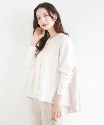 ＜MK MICHEL KLEIN (Women)＞ストライプ切替えデザインニット／洗える