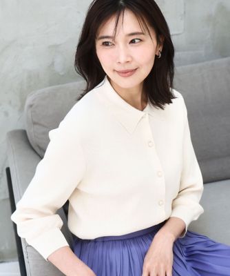 ＜MK MICHEL KLEIN (Women)＞衿付きニットプルオーバー／洗える