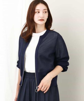 メッシュ編みシアーZIPニットブルゾン／洗える | MK MICHEL