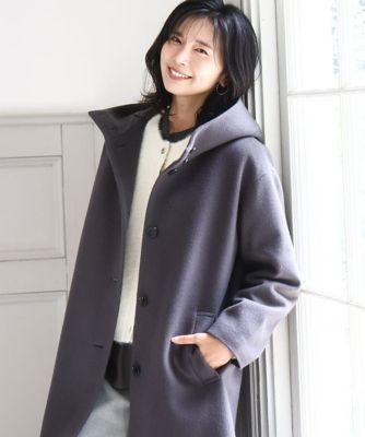 ＜MK MICHEL KLEIN (Women)＞ＳＵＰＥＲ１００’ｓウール　フーデットミドルコート