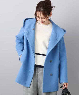 MK MICHEL KLEIN (Women)/エムケーミッシェルクラン [超軽量]エアリアルウール ミドル丈フーデットコート 55ブルー アウター【三越伊勢丹/公式】