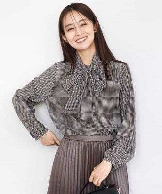 ボウタイ付き千鳥柄プリントブラウス／洗える | MK MICHEL KLEIN