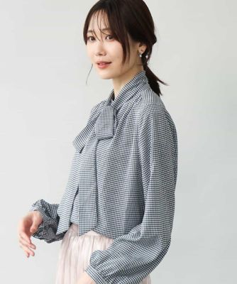 洗える］ボウタイ付き千鳥柄ブラウス | MK MICHEL KLEIN (Women