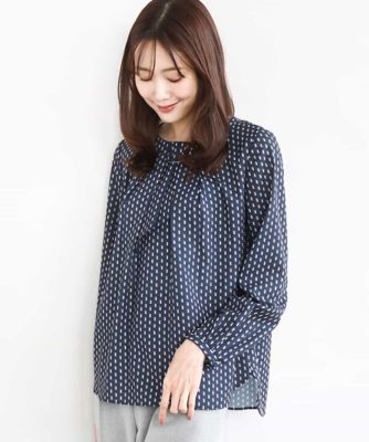 MK MICHEL KLEIN (Women)/エムケーミッシェルクラン ボウタイ風幾何柄ブラウス/洗える 57ネイビー トップス【三越伊勢丹/公式】