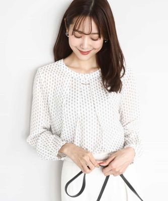 MK MICHEL KLEIN (Women)/エムケーミッシェルクラン ボウタイ風幾何柄ブラウス/洗える 80アイボリー トップス【三越伊勢丹/公式】