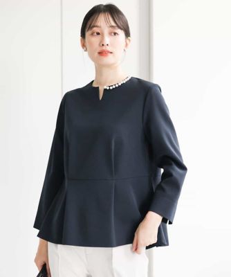 パール調デザインブラウス／制菌加工／洗える