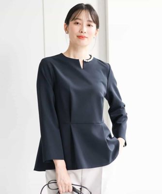 パール調デザインブラウス／制菌加工／洗える