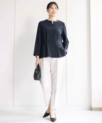 パール調デザインブラウス／制菌加工／洗える