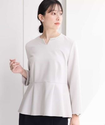 パール調デザインブラウス／制菌加工／洗える