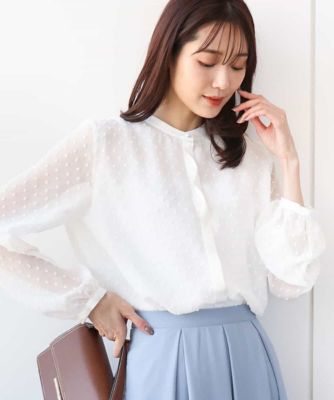 ドットカットジャガードシフォンブラウス／洗える