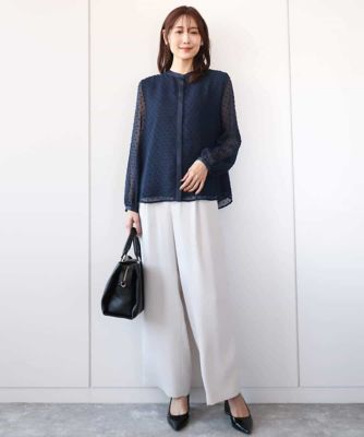 ドットカットジャガードシフォンブラウス／洗える
