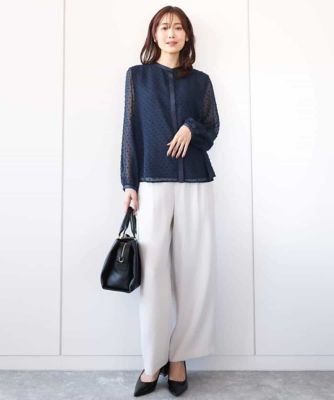 ドットカットジャガードシフォンブラウス／洗える
