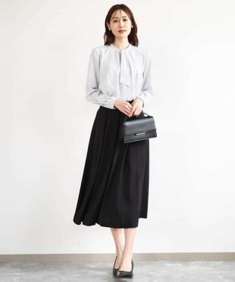 ドット幾何柄ボウタイ付きブラウス／洗える