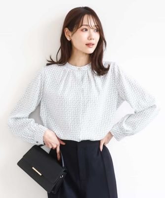 ＜MK MICHEL KLEIN (Women)＞幾何柄バンドカラーブラウス／洗える