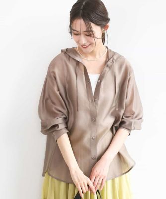 ＜MK MICHEL KLEIN (Women)＞フーディーデザインシアーシャツブラウス／洗える