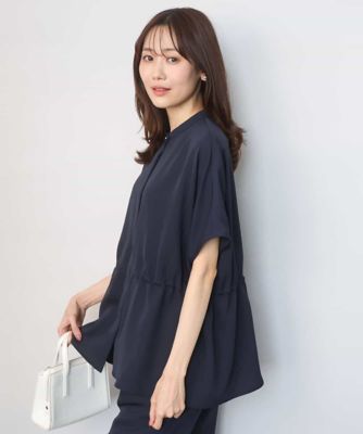 ＜MK MICHEL KLEIN (Women)＞バンドカラーブラウス／接触冷感／ＵＶカット／防シワ／通気性／洗える