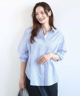 ストライプ柄サッカーシャツブラウス／洗える