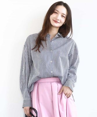 ストライプ柄サッカーシャツブラウス／洗える