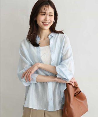 ＜MK MICHEL KLEIN (Women)＞［接触冷感／洗える］ドビーストライプ柄シアーシャツブラウス