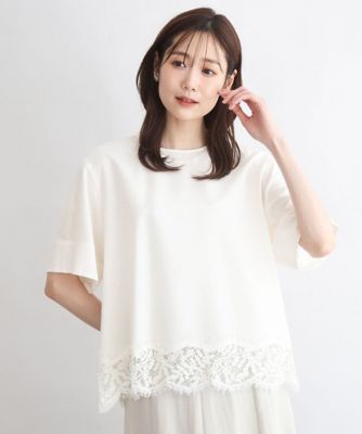 UVカット／接触冷感／洗える］ストレッチ 裾レース半袖ブラウス | MK