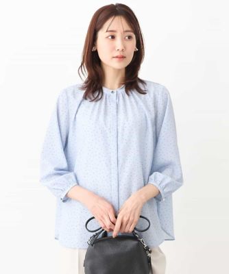 ＜MK MICHEL KLEIN (Women)＞バンドカラープリントブラウス／洗える