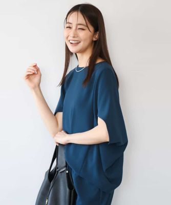 ＜MK MICHEL KLEIN (Women)＞［瞬美シリーズ／ＵＶカット／接触冷感／速乾／洗える］梨地ジョーゼット　変形スリーブブラウス