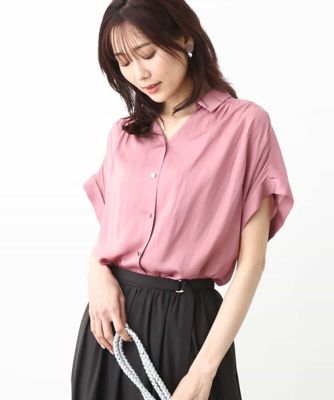 ＜MK MICHEL KLEIN (Women)＞メタル釦デザイン　サテン地ブラウス／接触冷感／洗える