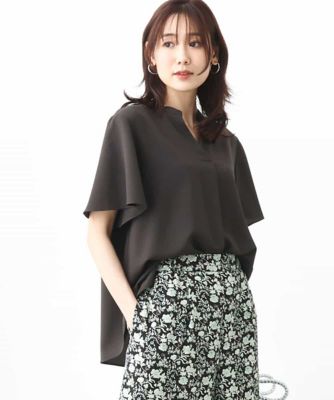 ＜MK MICHEL KLEIN (Women)＞キーネックデザインブラウス／洗える