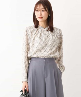 ＜MK MICHEL KLEIN (Women)＞ランダムラインプリントブラウス／洗える