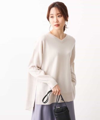 ＜MK MICHEL KLEIN (Women)＞チュニック丈Ｖネックニット／洗える