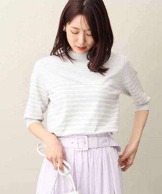 ［mama】【PRADA】モックネックボーダーニット セーター ボーダー柄モックネック六分袖ニット／洗える | MK MICHEL KLEIN