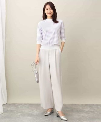 ボーダー柄モックネック六分袖ニット／洗える | MK MICHEL KLEIN