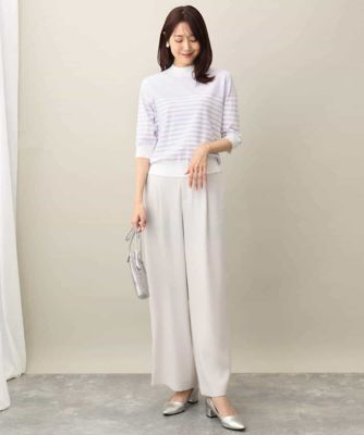 ボーダー柄モックネック六分袖ニット／洗える | MK MICHEL KLEIN