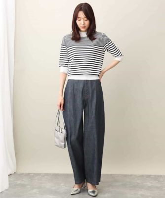 MICHEL  ボーダー ニットセーター M ボーダー柄モックネック六分袖ニット／洗える | MK MICHEL KLEIN