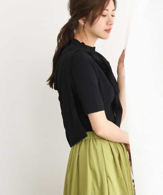 ＜MK MICHEL KLEIN (Women)＞カラーニットアンサンブル（パール調釦カーディガン×半袖リブニット）／洗える