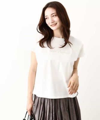 ＜MK MICHEL KLEIN (Women)＞［きれいめ派に］フレンチスリーブ　ロゴＴシャツ／接触冷感／洗える