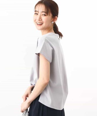 ［きれいめ派に］フレンチスリーブ　ロゴＴシャツ／接触冷感／洗える