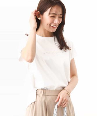 ［きれいめ派に］フレンチスリーブ　ロゴＴシャツ／接触冷感／洗える
