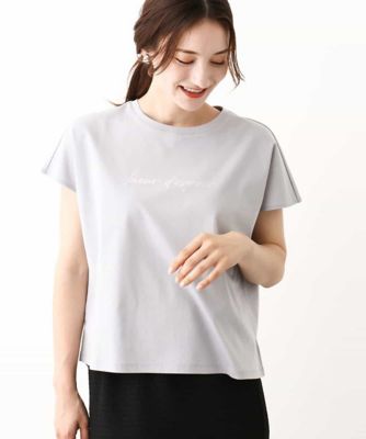 ［きれいめ派に］フレンチスリーブ　ロゴＴシャツ／接触冷感／洗える