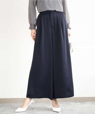 サテンワイドシルエットパンツ／洗える