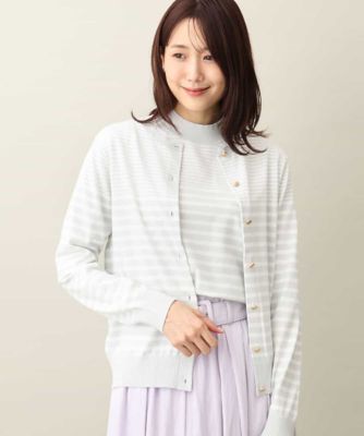 ＜MK MICHEL KLEIN (Women)＞ボーダー柄クルーネックカーディガン／洗える